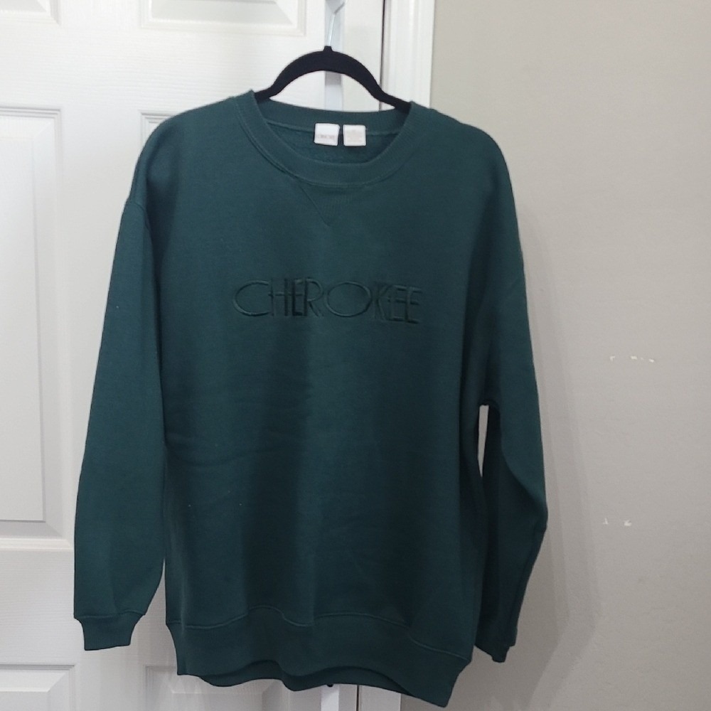 Cherokee Women Sweater‎ Green XL Long Sleeve Crew Neck Vintage Embroidered Logo